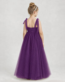 Grape Tulle A-line Girls Formal Dress Back View
