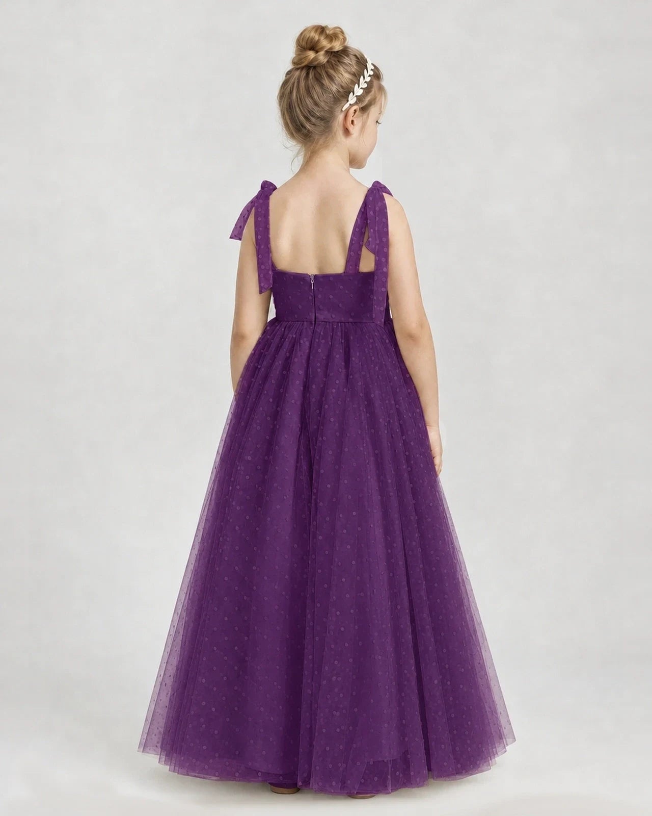 Grape Tulle A-line Girls Formal Dress Back View