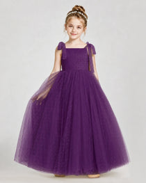 Grape Tulle A-line Girls Formal Dress Front View
