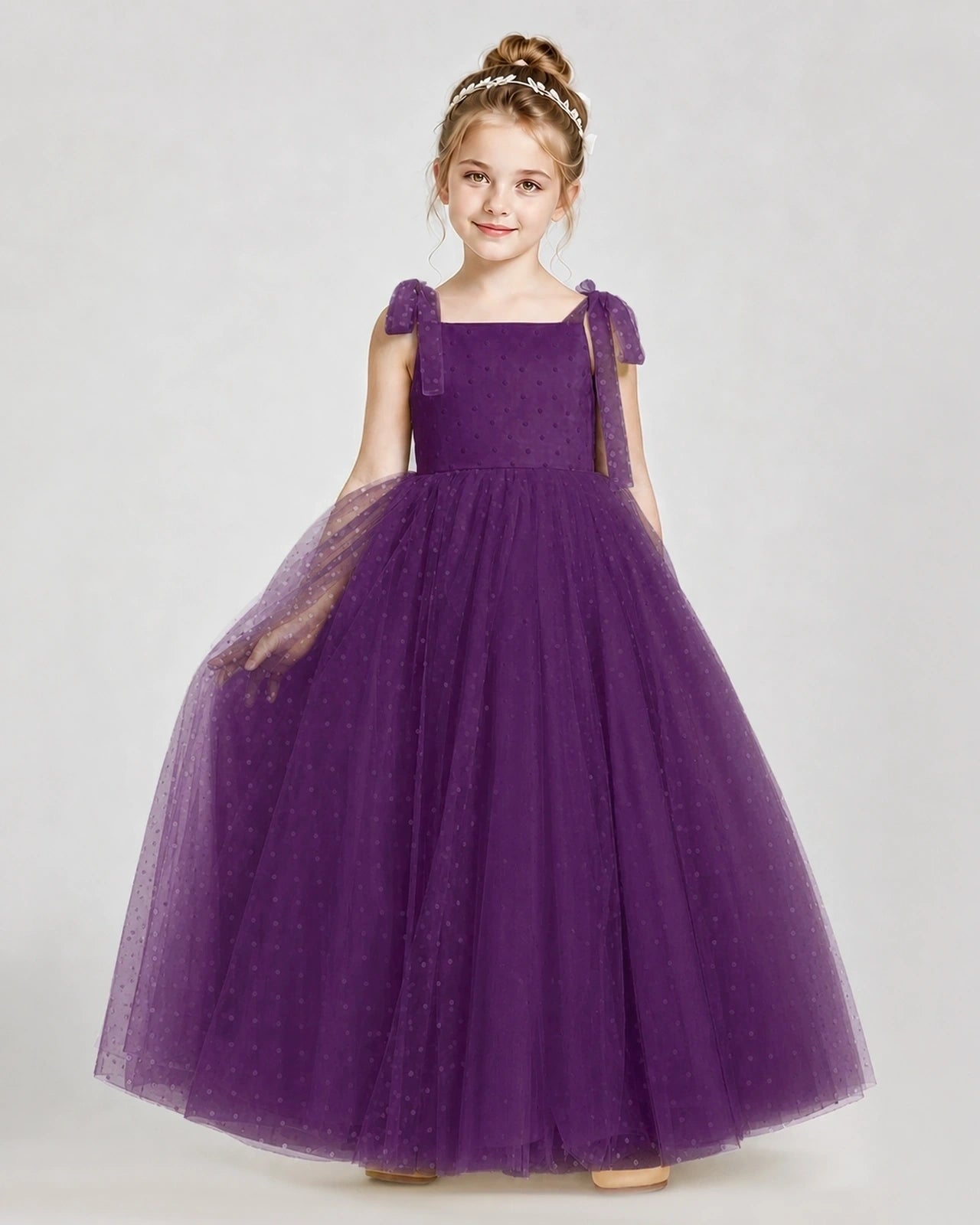 Grape Tulle A-line Girls Formal Dress Front View