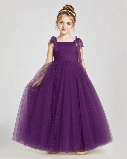 Grape Tulle A-line Girls Formal Dress Front View