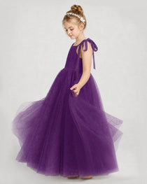 Grape Tulle A-line Girls Formal Dress Side View