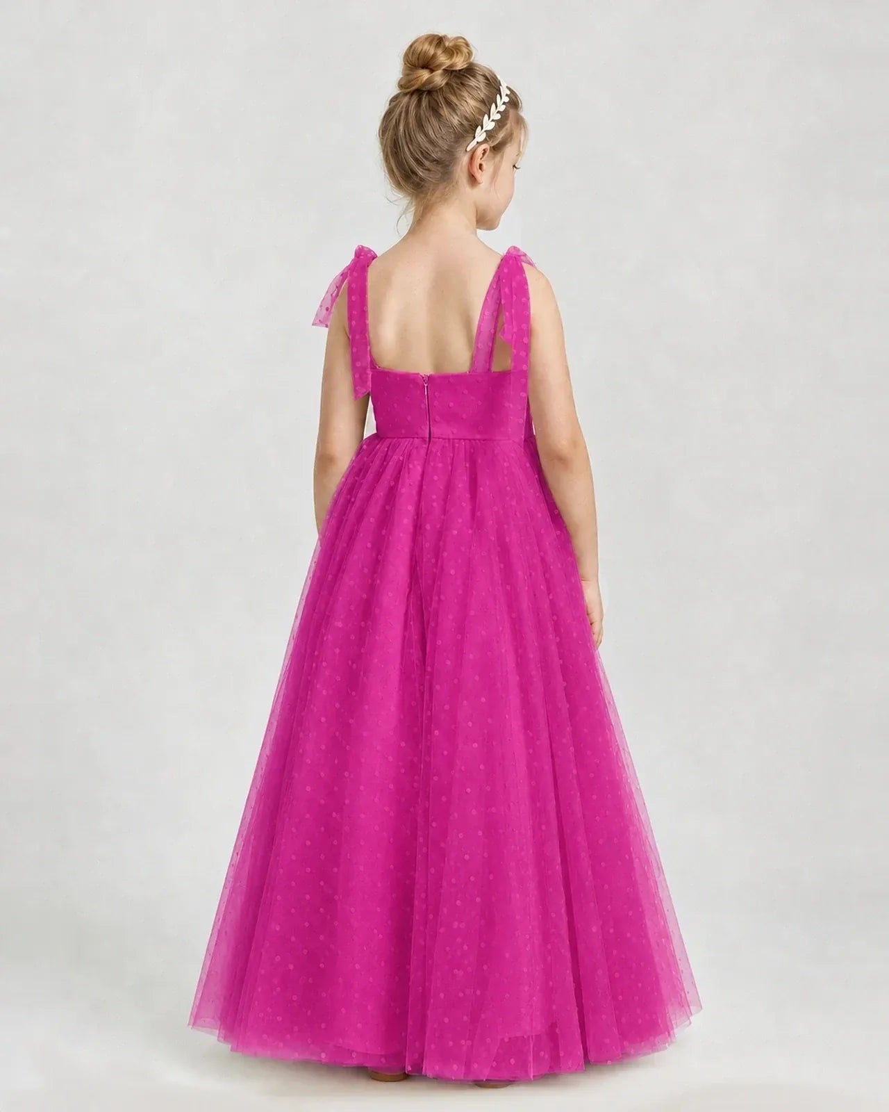 Hot Pink Tulle A-line Girls Formal Dress Back View