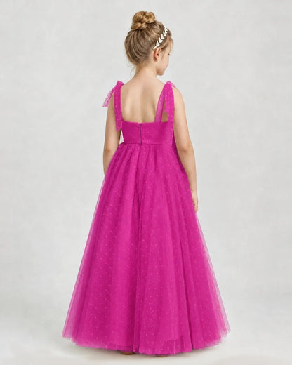 Hot Pink Tulle A-line Girls Formal Dress Back View