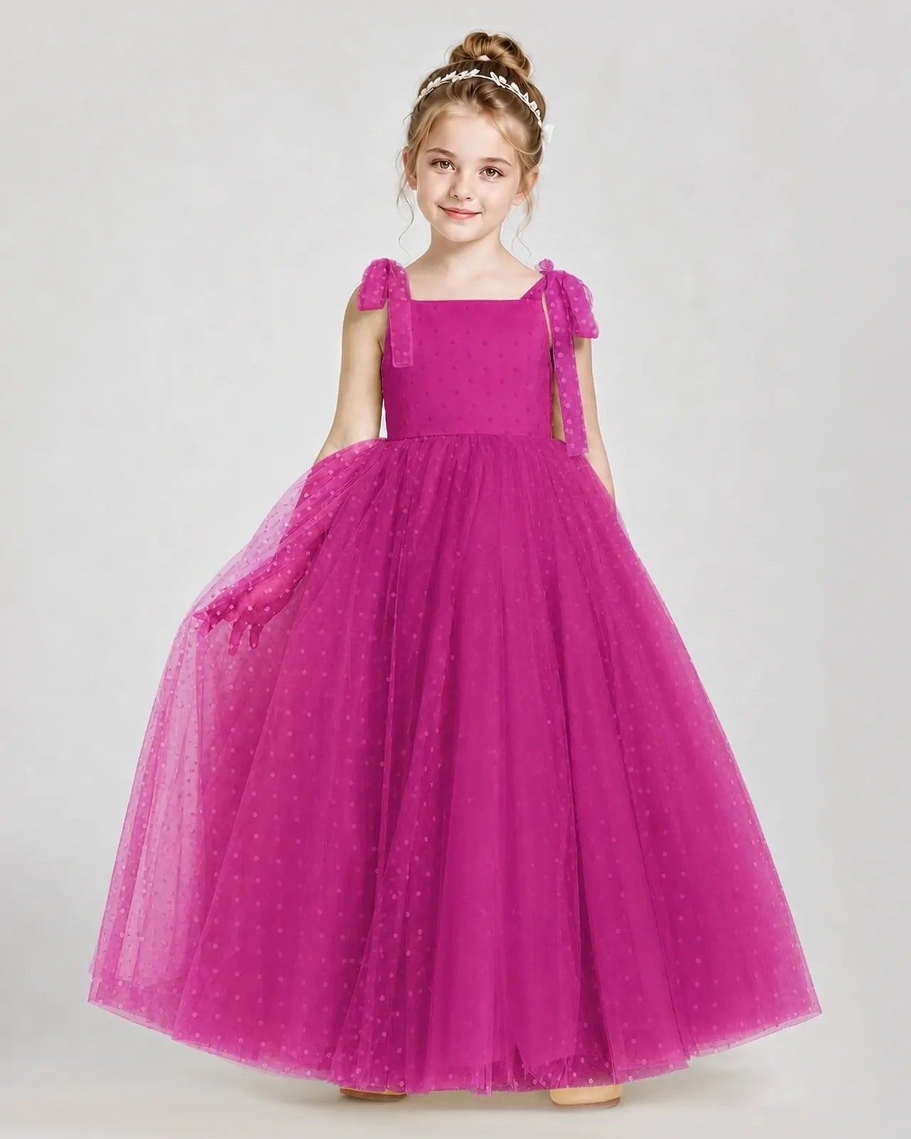 Hot Pink Tulle A-line Girls Formal Dress Front View