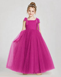 Hot Pink Tulle A-line Girls Formal Dress Front View