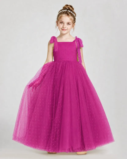 Hot Pink Tulle A-line Girls Formal Dress Front View