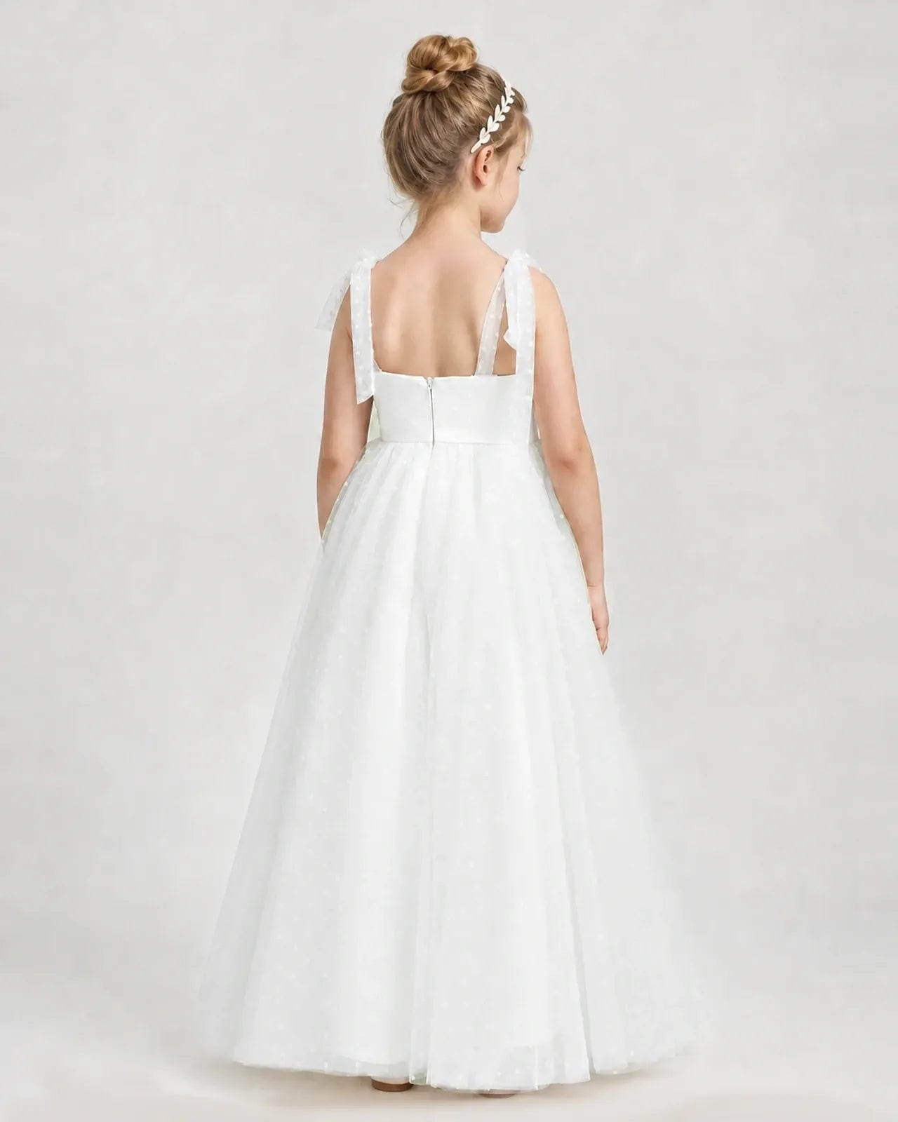 Ivory Tulle A-line Girls Formal Dress Back View