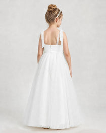 Ivory Tulle A-line Girls Formal Dress Back View