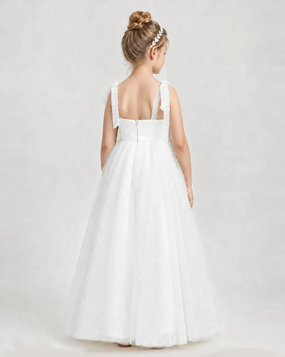 Ivory Tulle A-line Girls Formal Dress Back View