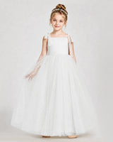 Ivory Tulle A-line Girls Formal Dress Front View