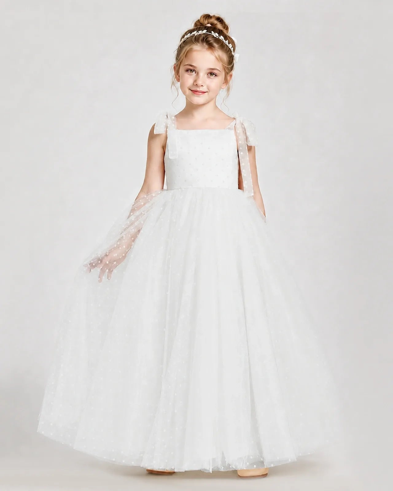 Ivory Tulle A-line Girls Formal Dress Front View