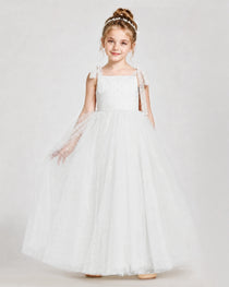 Ivory Tulle A-line Girls Formal Dress Front View