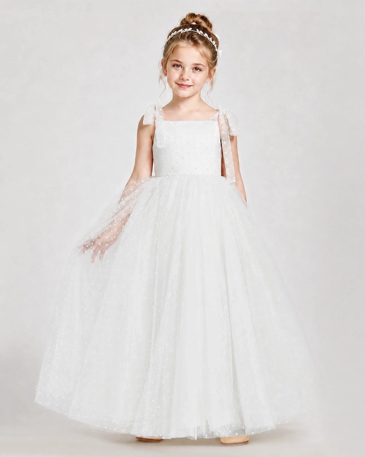 Ivory Tulle A-line Girls Formal Dress Front View