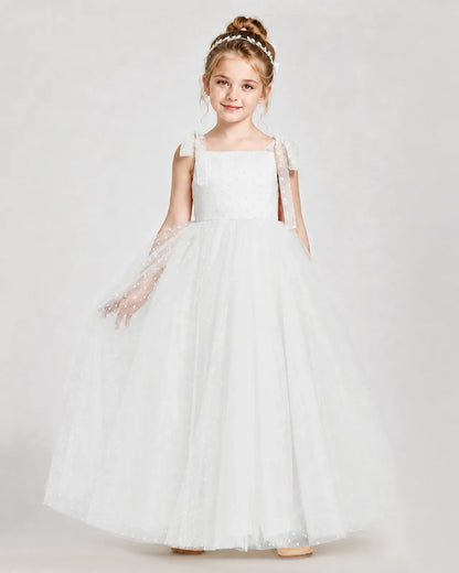 Ivory Tulle A-line Girls Formal Dress Front View