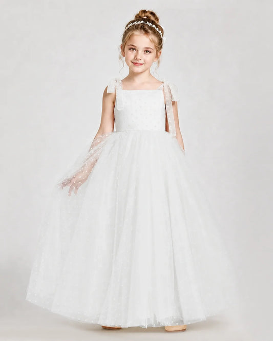 Ivory Tulle A-line Girls Formal Dress Front View