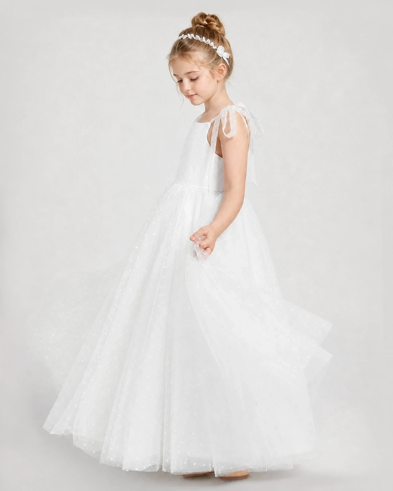Ivory Tulle A-line Girls Formal Dress Side View