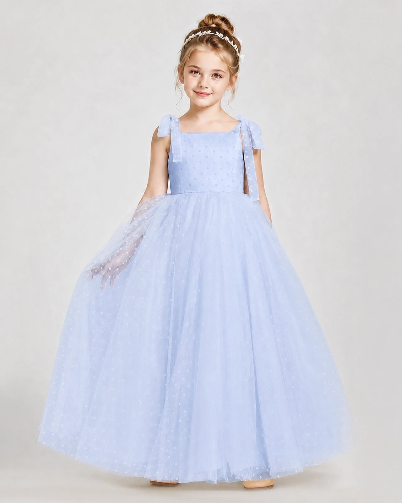 Lavender Tulle A-line Girls Formal Dress Front View