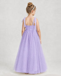 Lilac Tulle A-line Girls Formal Dress Back View