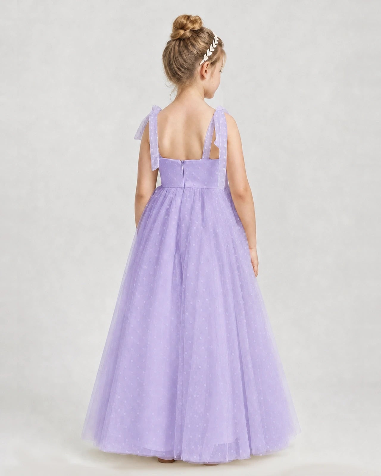 Lilac Tulle A-line Girls Formal Dress Back View