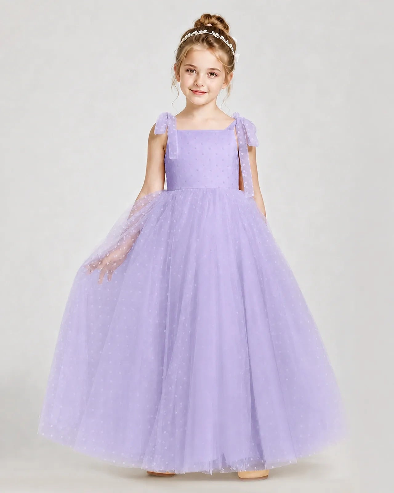 Lilac Tulle A-line Girls Formal Dress Front View