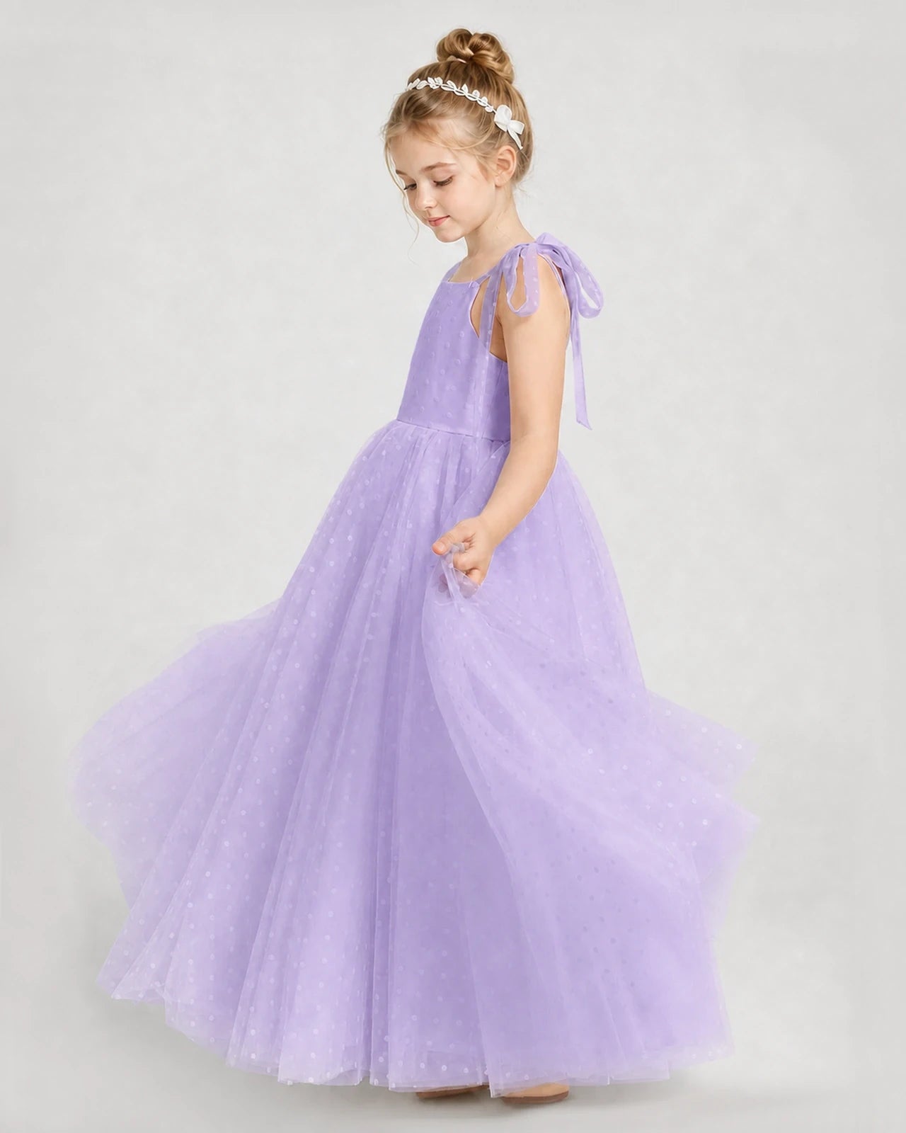 Lilac Tulle A-line Girls Formal Dress Side View