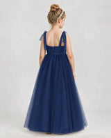 Navy Blue Tulle A-line Girls Formal Dress Back View