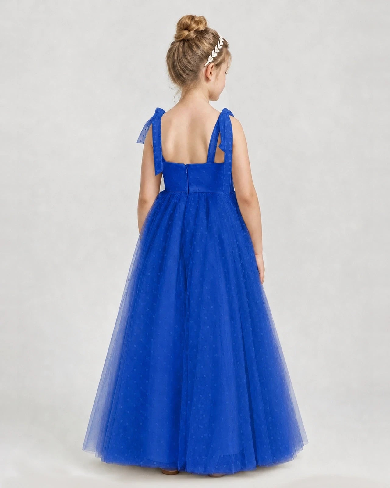 Royal Blue Tulle A-line Girls Formal Dress Back View