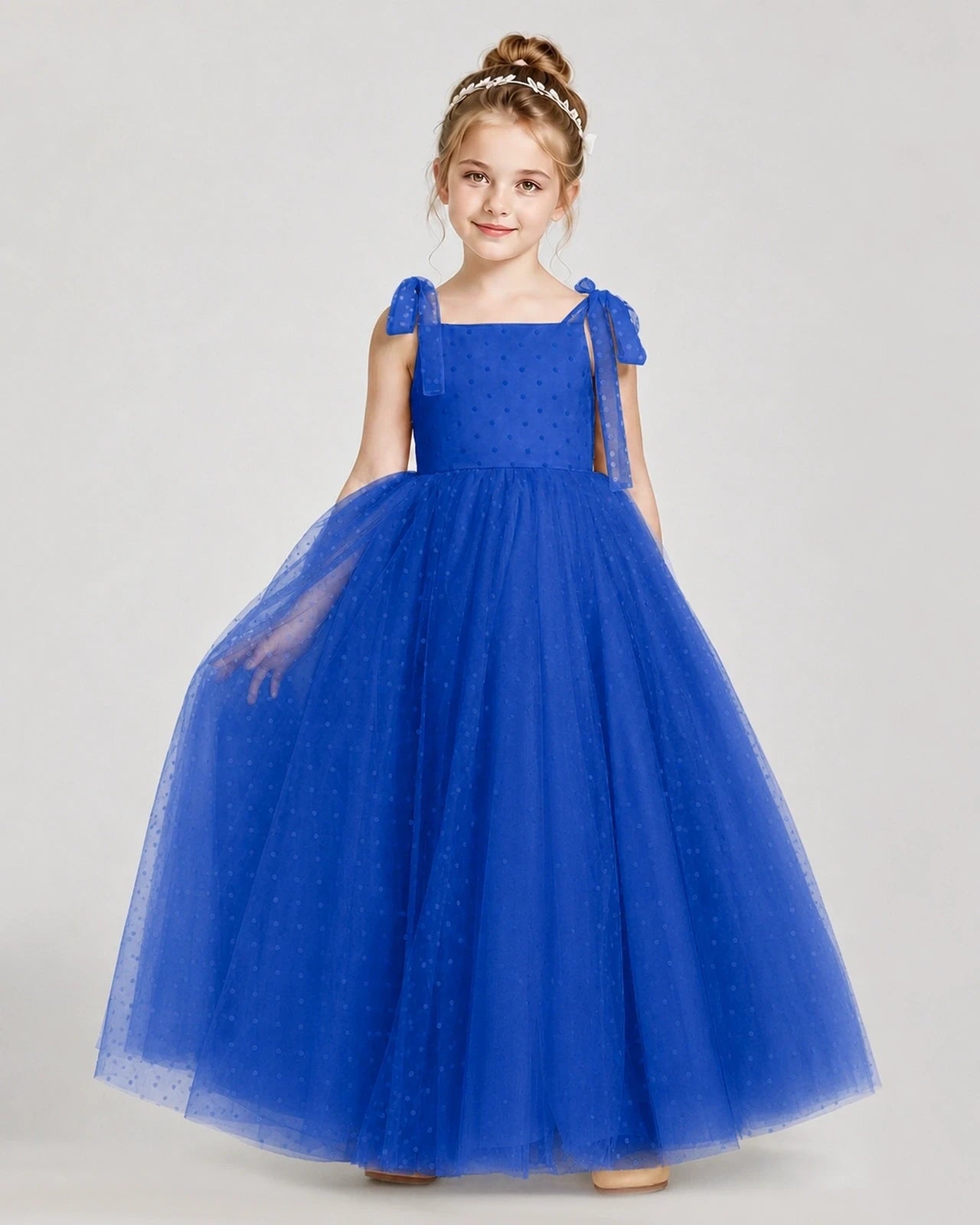 Royal Blue Tulle A-line Girls Formal Dress Front View