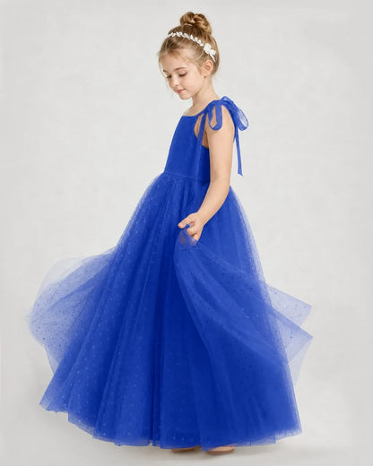 Royal Blue Tulle A-line Girls Formal Dress Side View
