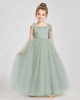 Sage Green Tulle A-line Girls Formal Dress Front View