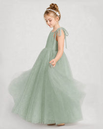 Sage Green Tulle A-line Girls Formal Dress Side View