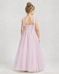 Dideyttawl Girls Formal Dress Tie-Shoulder Swiss Dot Tulle Gown