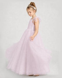 Dideyttawl Girls Formal Dress Tie-Shoulder Swiss Dot Tulle Gown