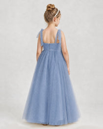Dideyttawl Girls Formal Dress Tie-Shoulder Swiss Dot Tulle Gown