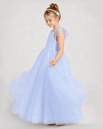 Dideyttawl Girls Formal Dress Tie-Shoulder Swiss Dot Tulle Gown