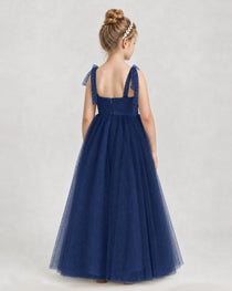 Dideyttawl Girls Formal Dress Tie-Shoulder Swiss Dot Tulle Gown