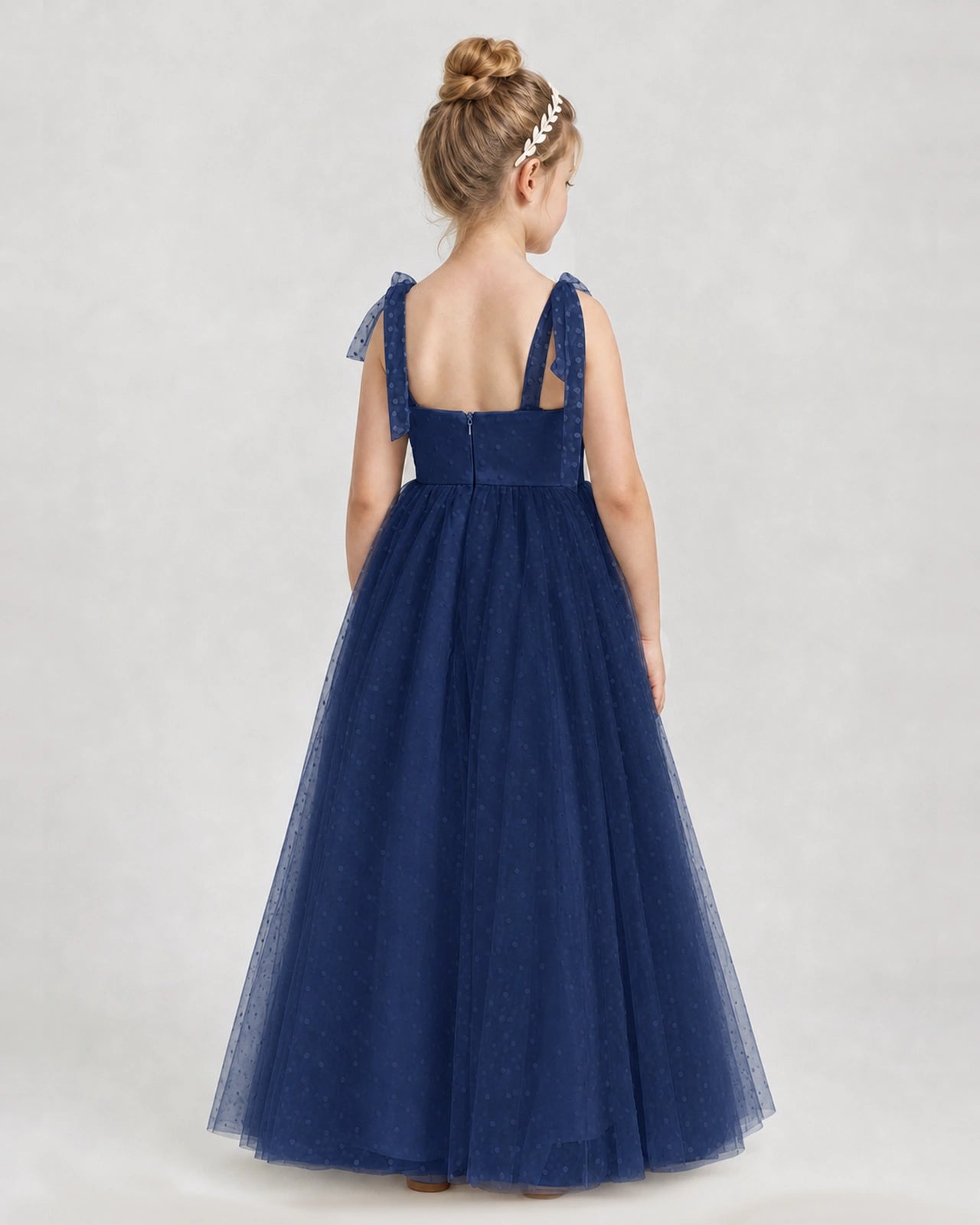 Dideyttawl Girls Formal Dress Tie-Shoulder Swiss Dot Tulle Gown