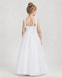 White Tulle A-line Girls Formal Dress Back View