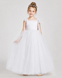 White Tulle A-line Girls Formal Dress Front View