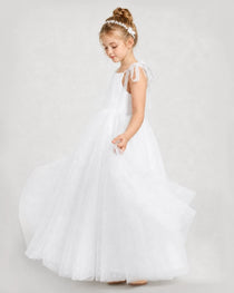 White Tulle A-line Girls Formal Dress Side View