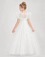 Ivory Tulle A-line Flower Girl Dress Back View