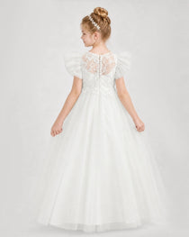 Ivory Tulle A-line Flower Girl Dress Back View