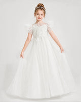 Ivory Tulle A-line Flower Girl Dress Front View