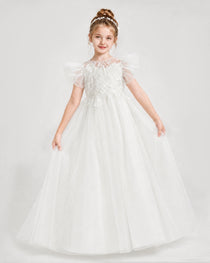 Ivory Tulle A-line Flower Girl Dress Detail View