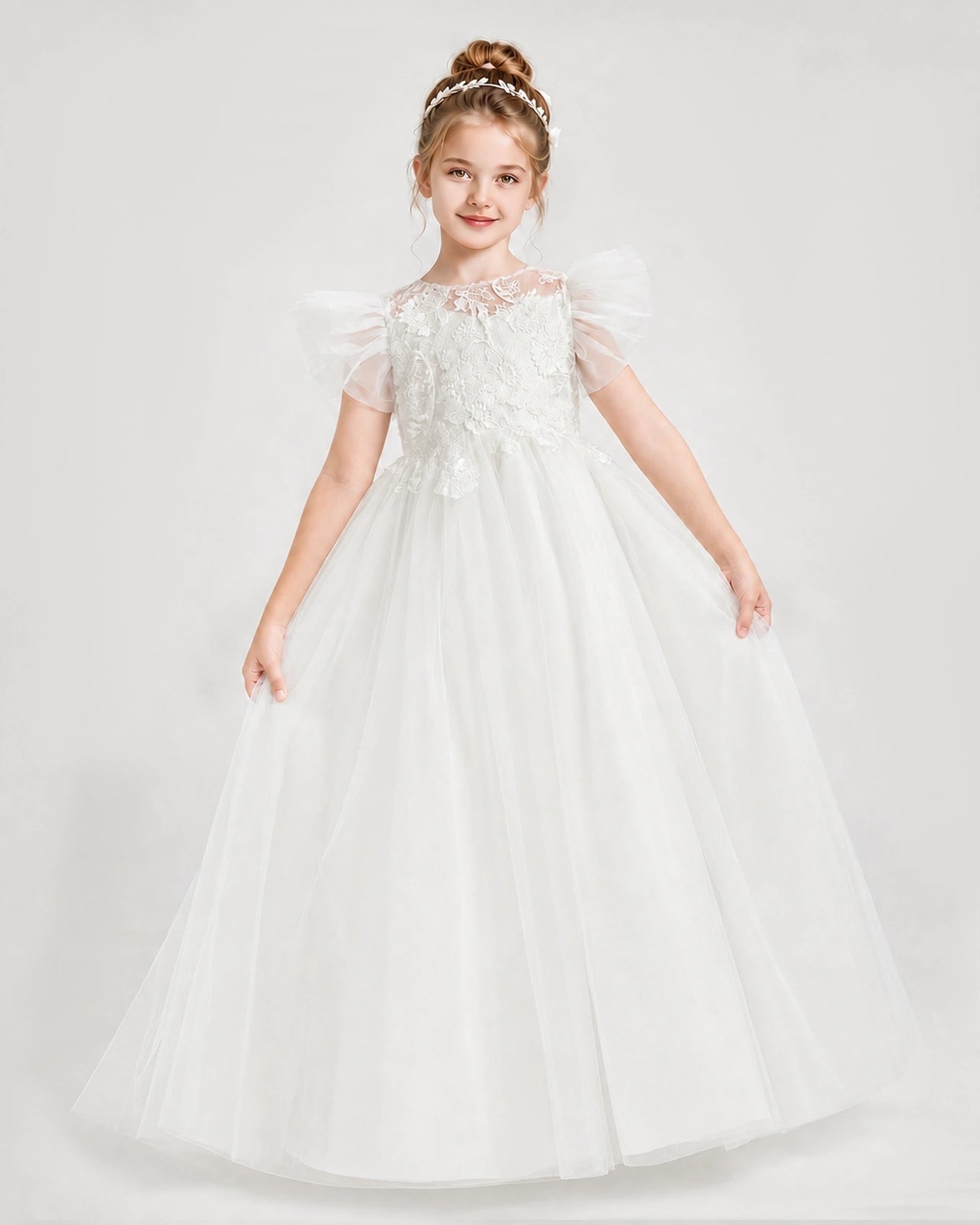 Ivory Tulle A-line Flower Girl Dress Detail View