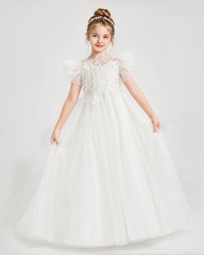 Ivory Tulle A-line Flower Girl Dress Front View