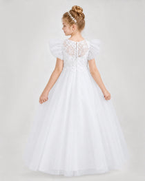 White Tulle A-line Flower Girl Dress Back View