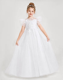 White Tulle A-line Flower Girl Dress Detail View