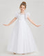 Dideyttawl Flower Girl Dress Puff Sleeve Pearl Back Tulle Gown